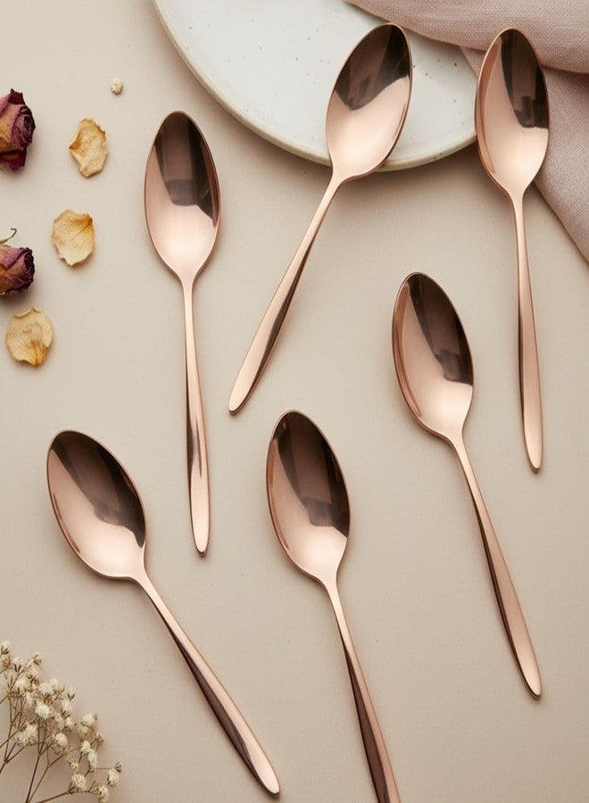 BLACKCARROT Rose Gold 304 Grade Stainless Steel Dinner Spoons - Set of 6 | Food-Grade Steel Spoons for Home & Kitchen | Elegant Dining Utensils - Image 1